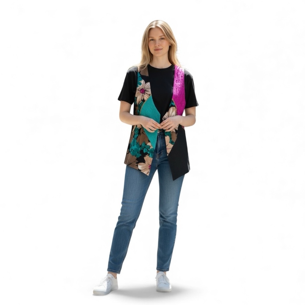 Vintage 90’s Floral Patchwork Vest with Bold Colors - Unique Bohemian Style